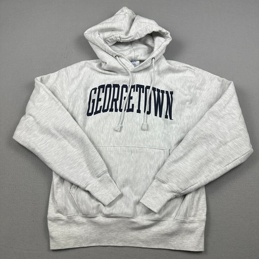 Georgetown Hoyas Hoodie Men Medium Gray Champion Reverse Weave Heavy Fleece M